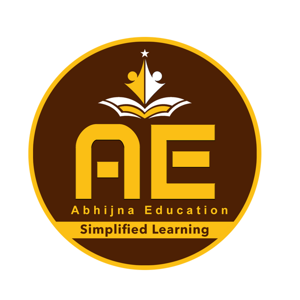 Abhijna Education logo with 'AE' and text on a brown and yellow background