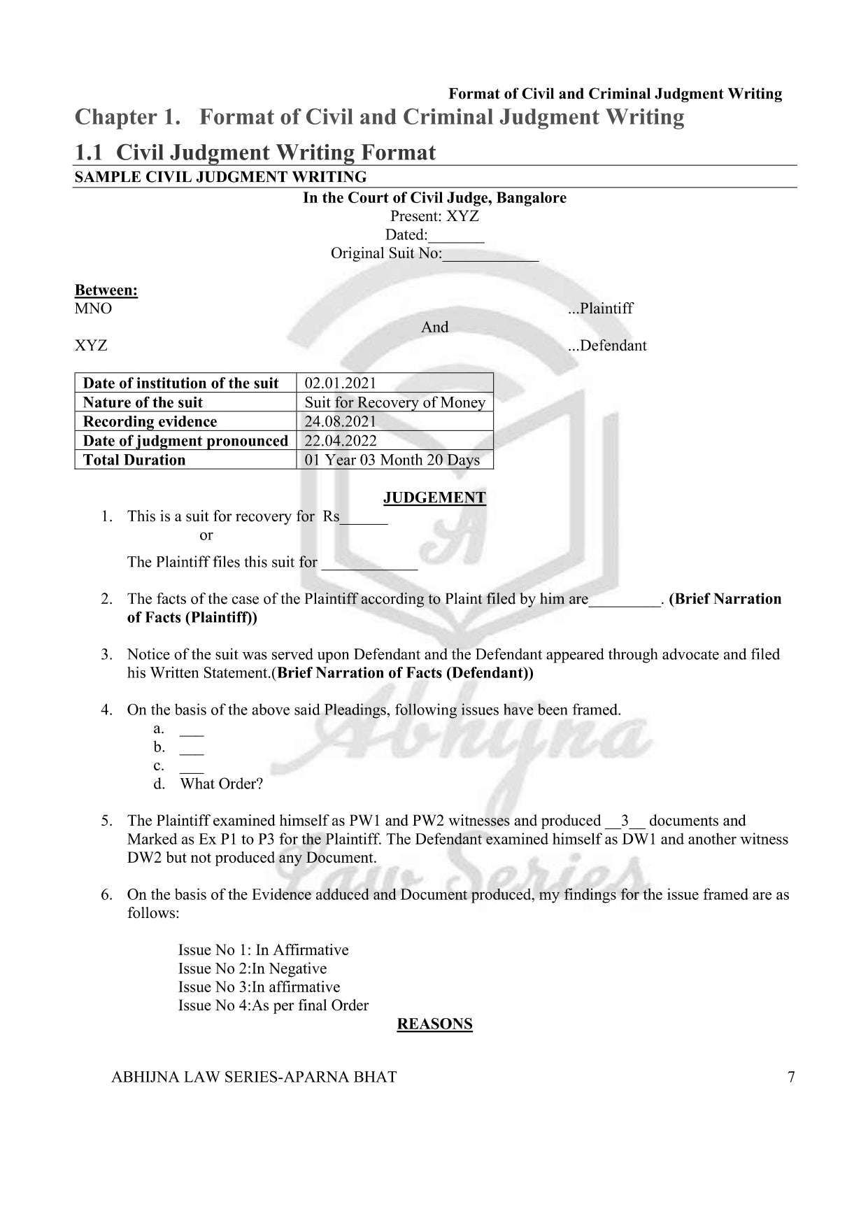 Judgment Writing Book (Civil & Criminal) for Mains [Karnataka Judiciary Law Paper II & III]